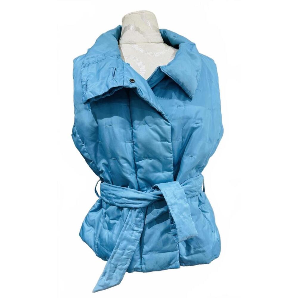 Talbot’s Light Blue Quilted Sleeveless Belted Vest for Women- PL